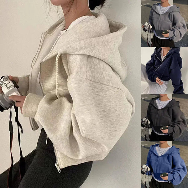 Cozy Cropped Zip Hoodie