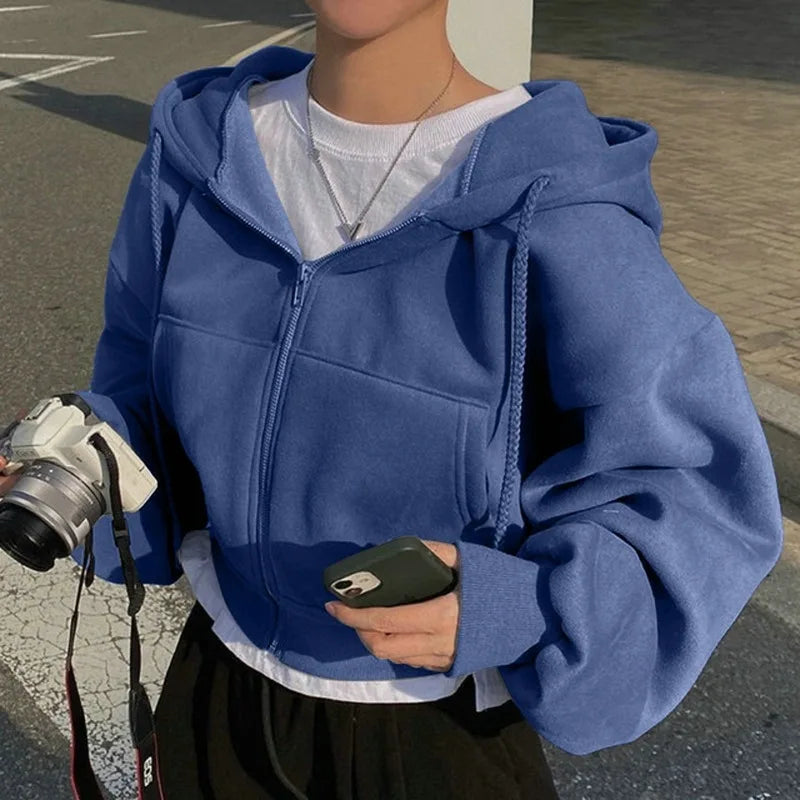 Cozy Cropped Zip Hoodie