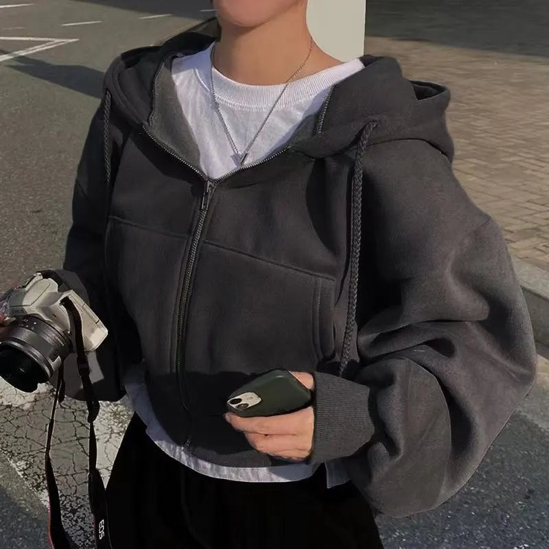 Cozy Cropped Zip Hoodie