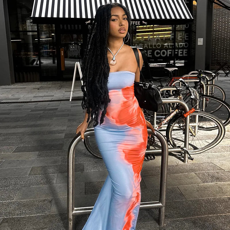 Bold Strapless Maxi Sundress