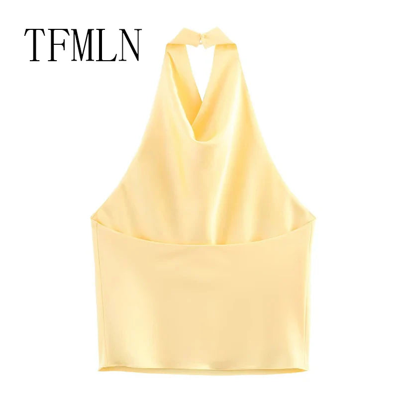 Chic Yellow Satin Halter Top