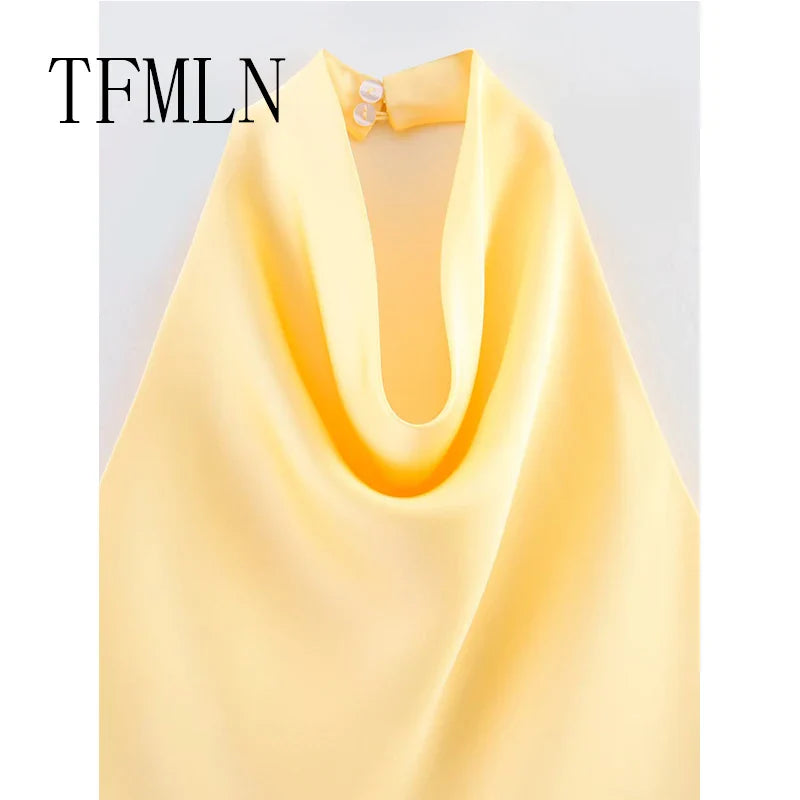Chic Yellow Satin Halter Top