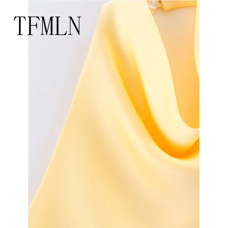 Chic Yellow Satin Halter Top