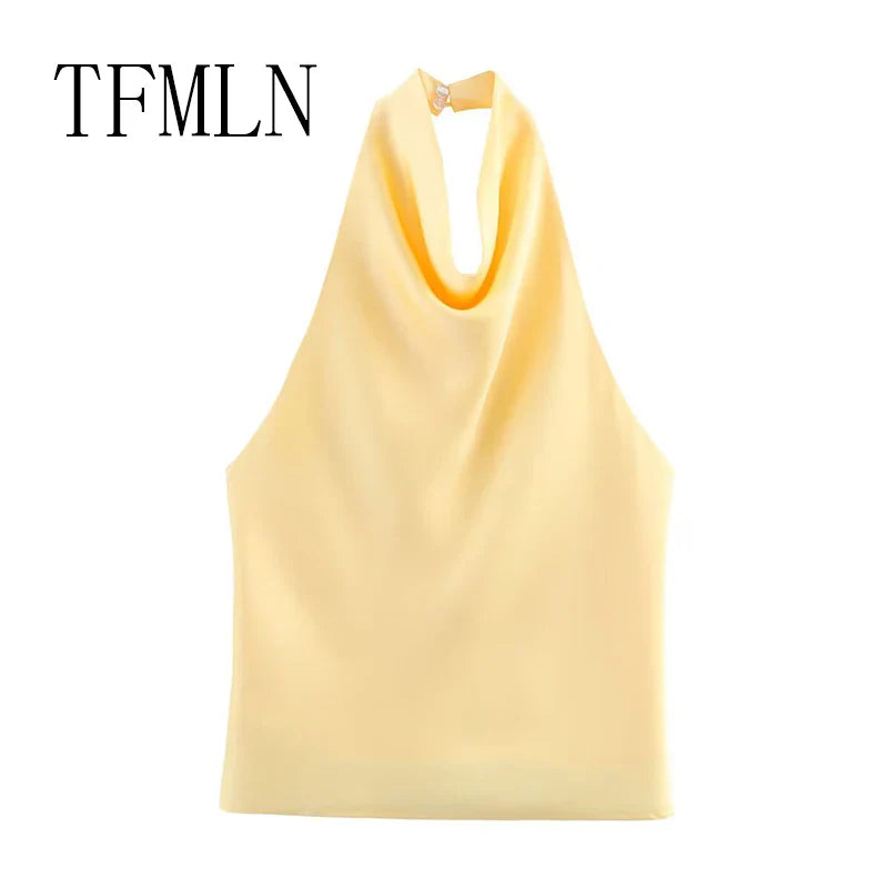 Chic Yellow Satin Halter Top
